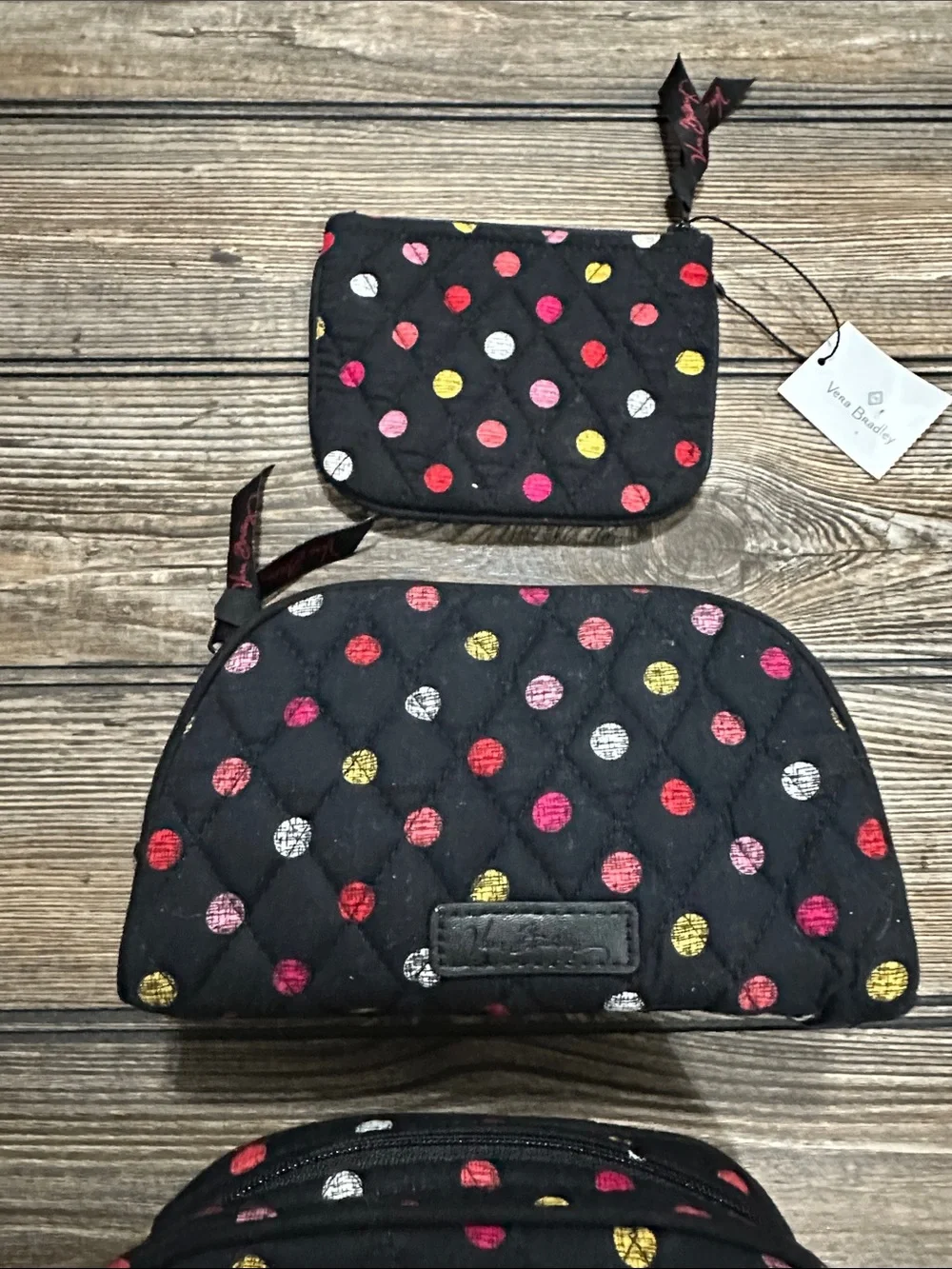 Vera Bradley Black Quilted Polka Dot Kids Pouch Trio